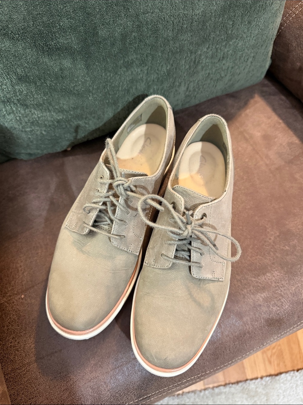 Clarks Women's Sage Green Canvas Oxfords